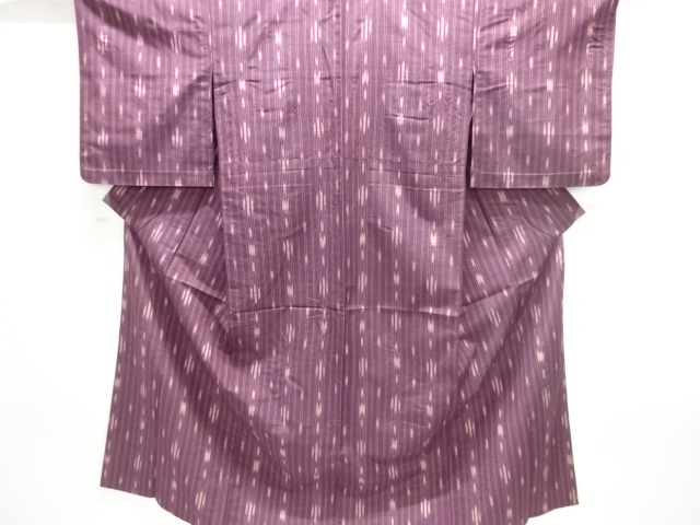 縞に絣柄織出し手織り紬単衣着物